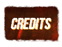 rusted red button with the text credits